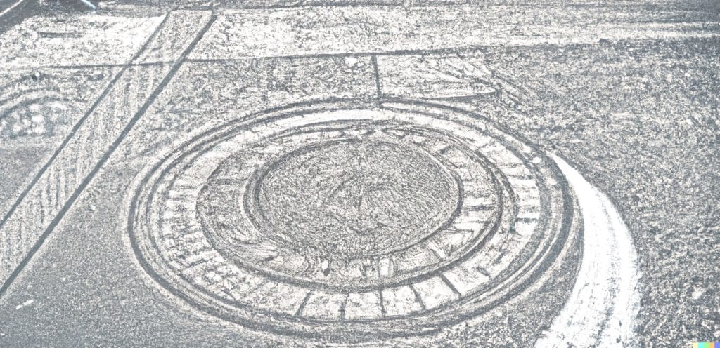 Close-up of a round manhole cover embossed in a San Francisco sidewalk